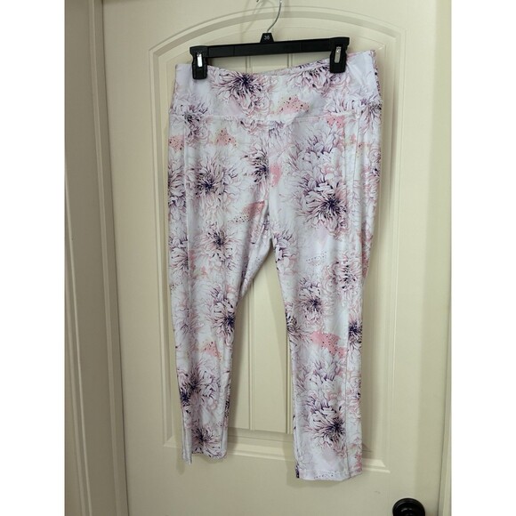 Jockey Womens Leggings  Size Large Pink Purple Floral - Picture 1 of 2